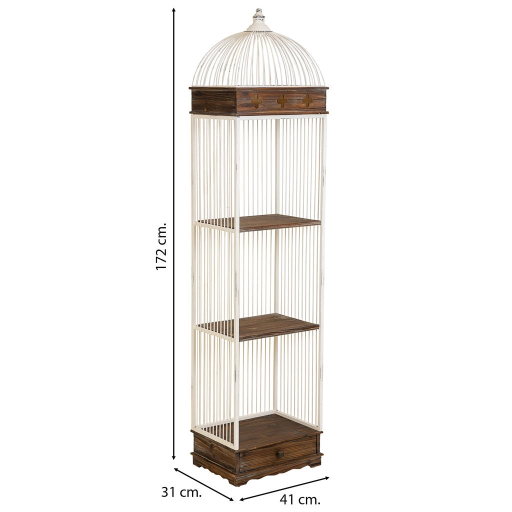 Scaffale, legno bianco e metallo, 3 ripiani, 1 cassetto 41x31x172h cm