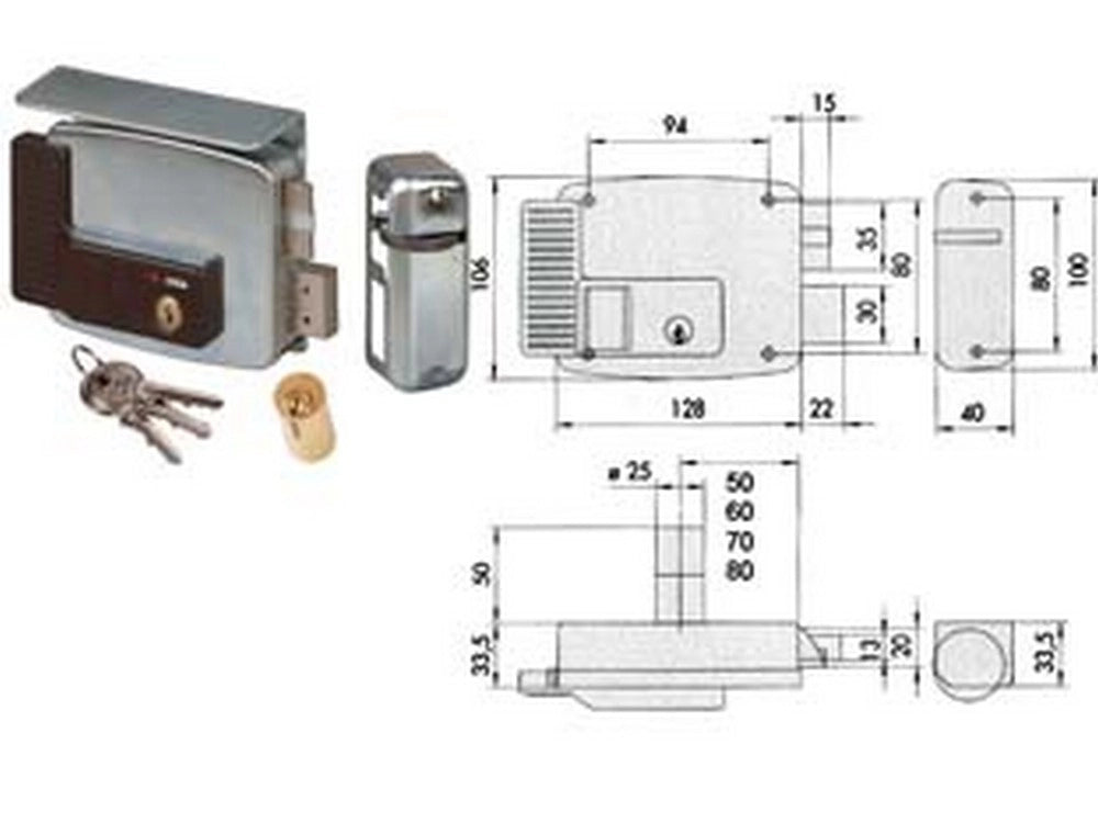 1pz elettroserratura per cancelli con tetto 2 mandate 11761 - mm.50 sx (1176150 cod:ferx.fer200899