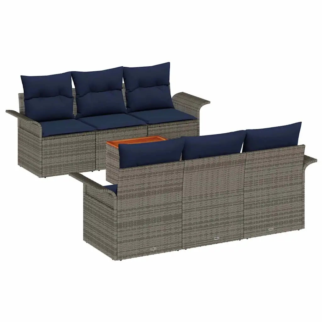 Set Divano da Giardino 7 pcs Grigio e Blu Navy polyrattan 3355945