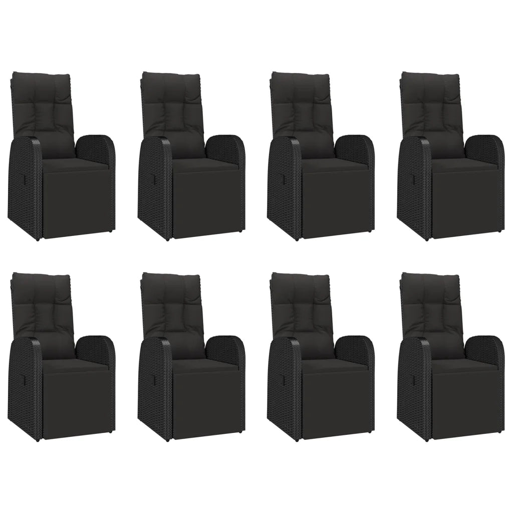 Set Pranzo Giardino 9pz Nero Polyrattan e Legno Massello Acacia 3157611