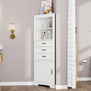 Mobile angolare da bagno con 1 anta, 3 cassetti e ripiani regolabili, per bagno, in MDF, bianco, 57,7 × 46 × 167,5 cm