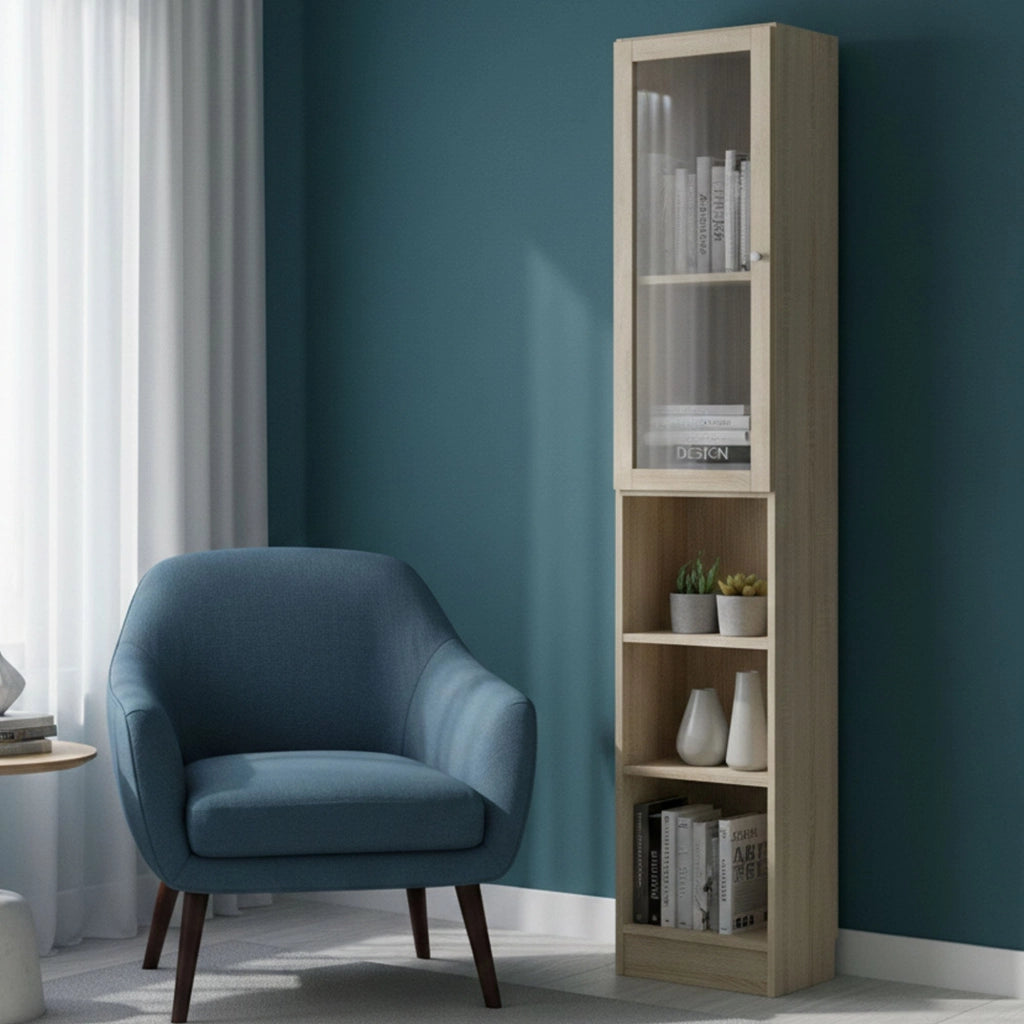 Libreria Greg, Scaffale da ufficio, Mobile portalibri, Biblioteca, 41x28 h203 cm, Quercia