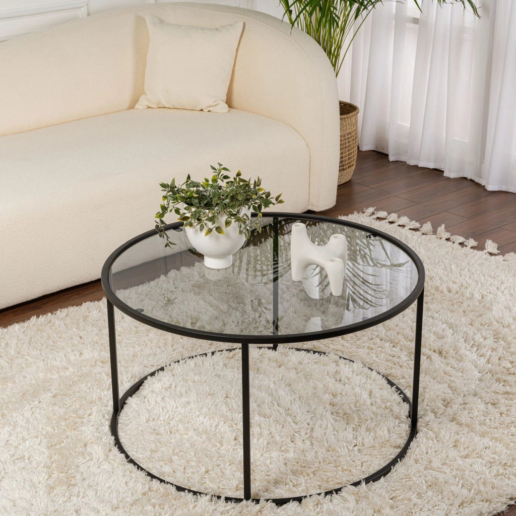 Moena, Tavolino da Salotto Forma Rotondo, 80x80x43h cm Nero