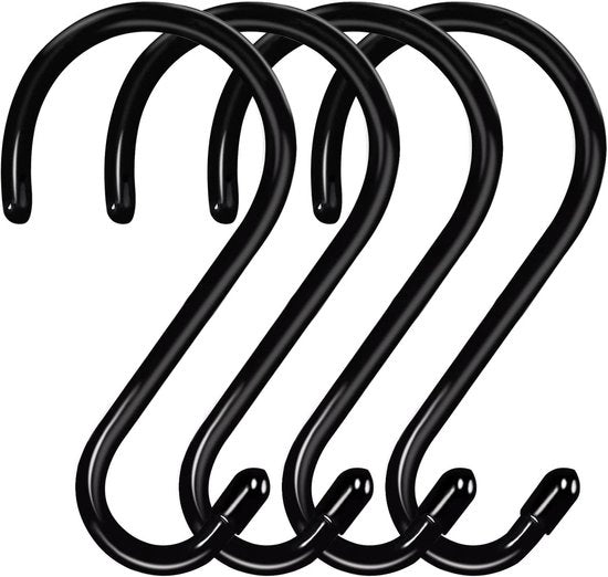 Set di 6 S-haken in acciaio per appendere piante, vasi, pentole e abiti - Heavy Duty e antiscivolo - Acciaio metallico - Gomma nera antiscivolo - Set da 6 pezzi