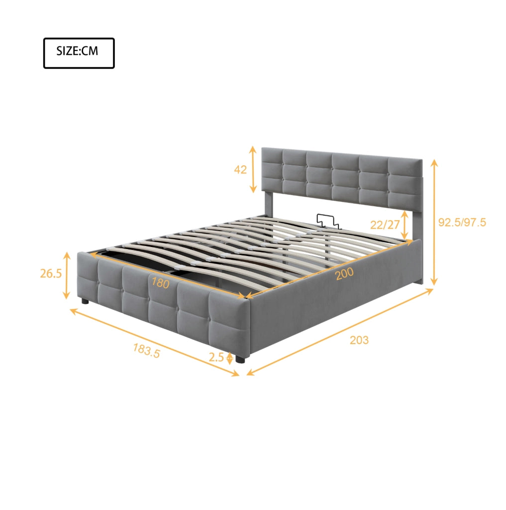 Letto imbottito 180x200 cm con sollevamento idraulico in velluto olandese