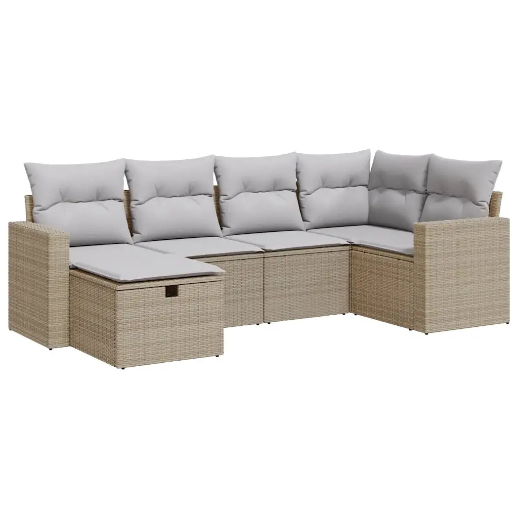 Set Divano da Giardino 6 pz con Cuscini Beige in Polyrattan 3325385