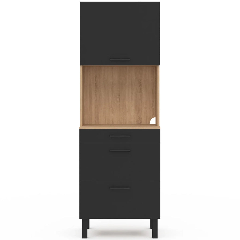 IDMarket - CINA Unità microonde e casseruola a 2 porte 60 cm, finitura faggio e nero