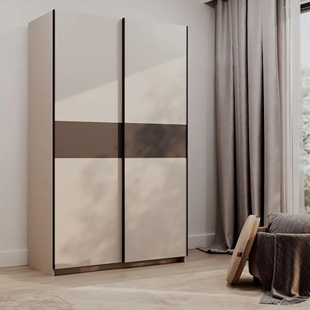 Armadio Camera da Letto Maba, Guardaroba 2 Ante 2 Ripiani, 120x204h cm Beige Cashmere