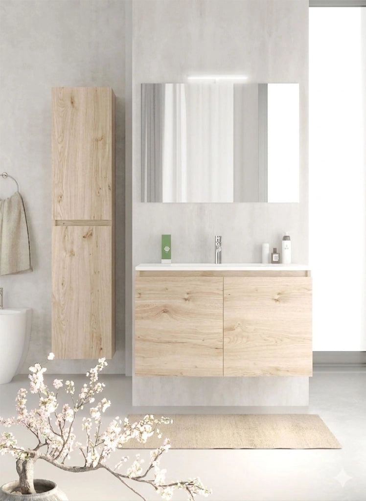 Mobile da Bagno Sospeso con Lavabo 60 cm e Specchio Bali Two Rovere Naturale