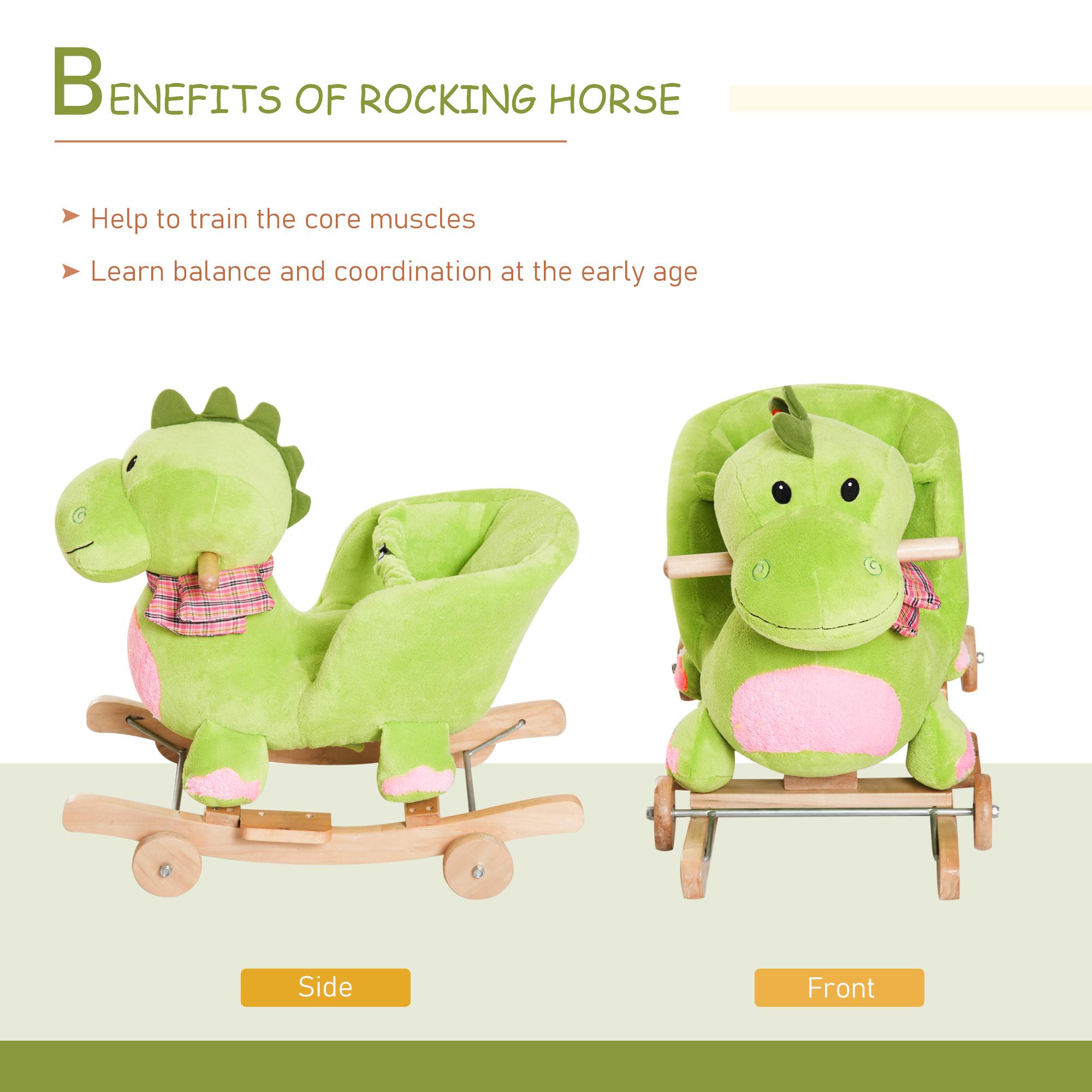 Cavallo a Dondolo per Bambini in Legno e Peluche Drago Verde