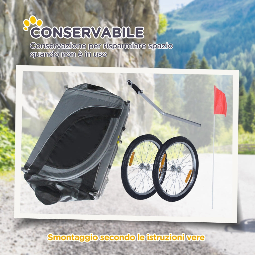 Rimorchio Bici per Cani ¨C zephmum ¨C Grigio e Nero, 130x73x90 cm