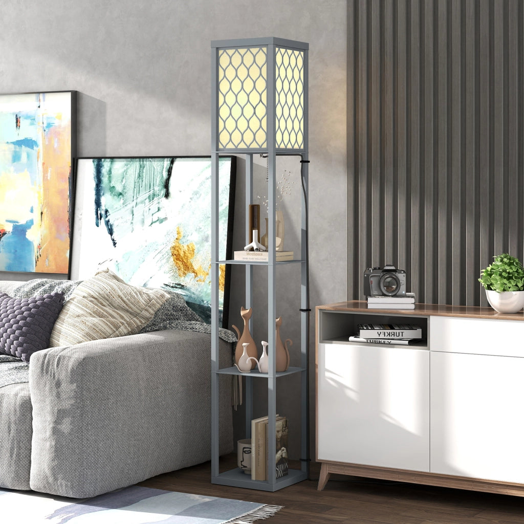 Lampadaire con scaffali 3 livelli ¨C zephmum ¨C grigio e bianco 26x26x160 cm
