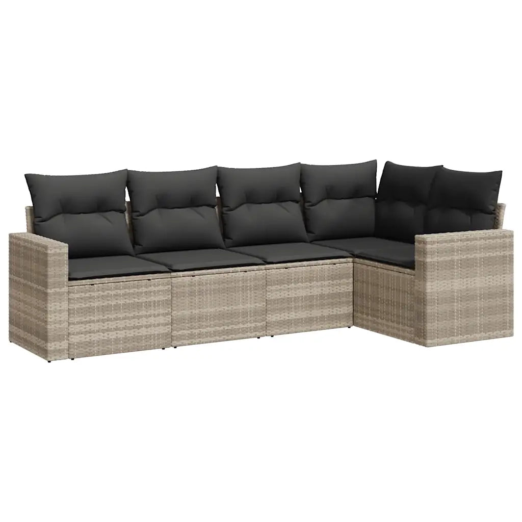 Set Divano da Giardino 5pz | Set Salotto da Giardino con Cuscini Grigio Chiaro Polyrattan