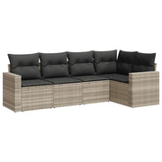 Set Divano da Giardino 5pz | Set Salotto da Giardino con Cuscini Grigio Chiaro Polyrattan