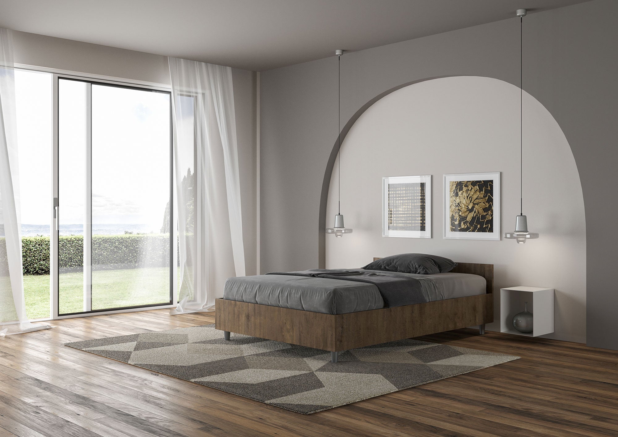 Letto 1 Piazza e Mezzo 120x190 cm con Rete Nuamo Noce