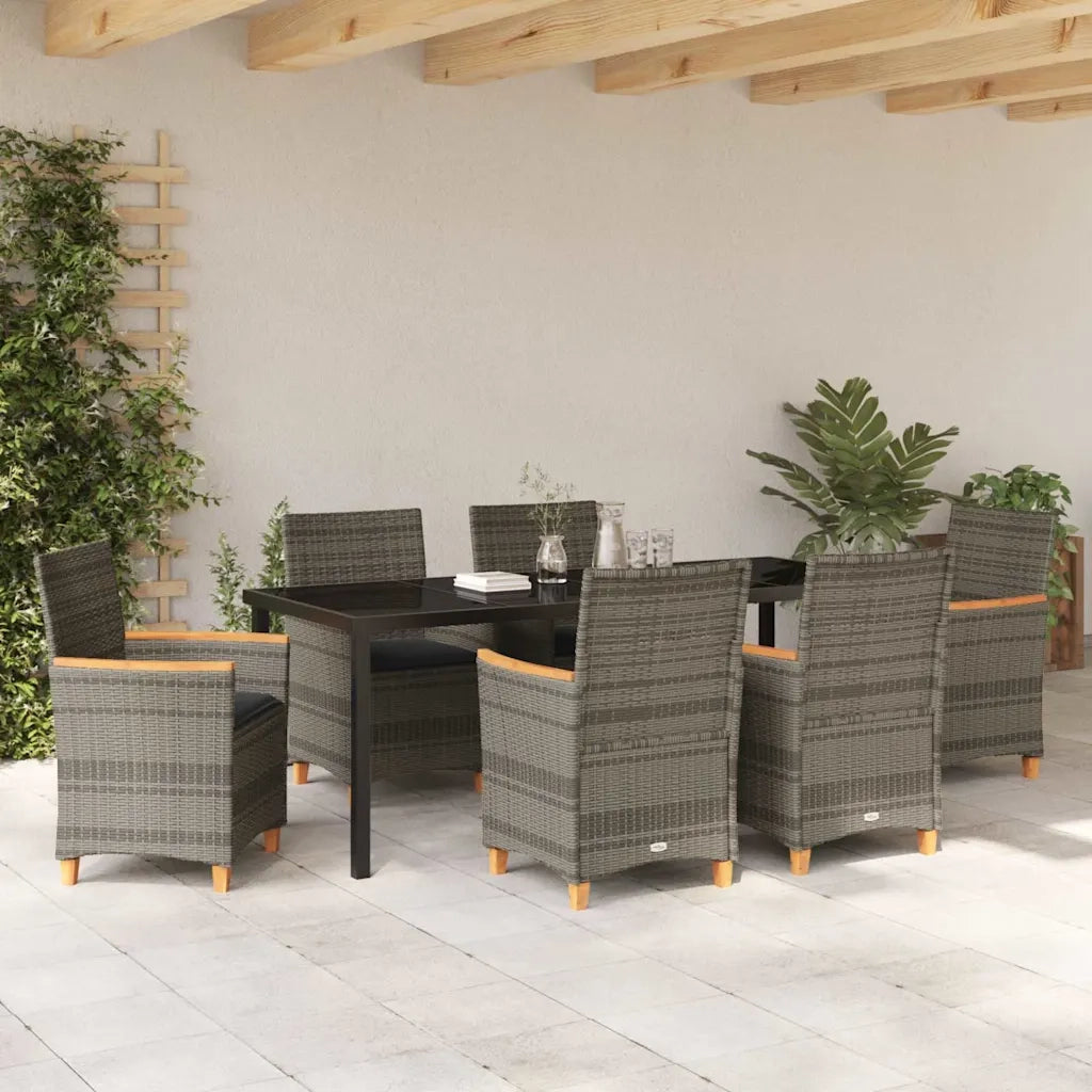 Set da Pranzo per Giardino 7 pcs Grigio polyrattan 3381098