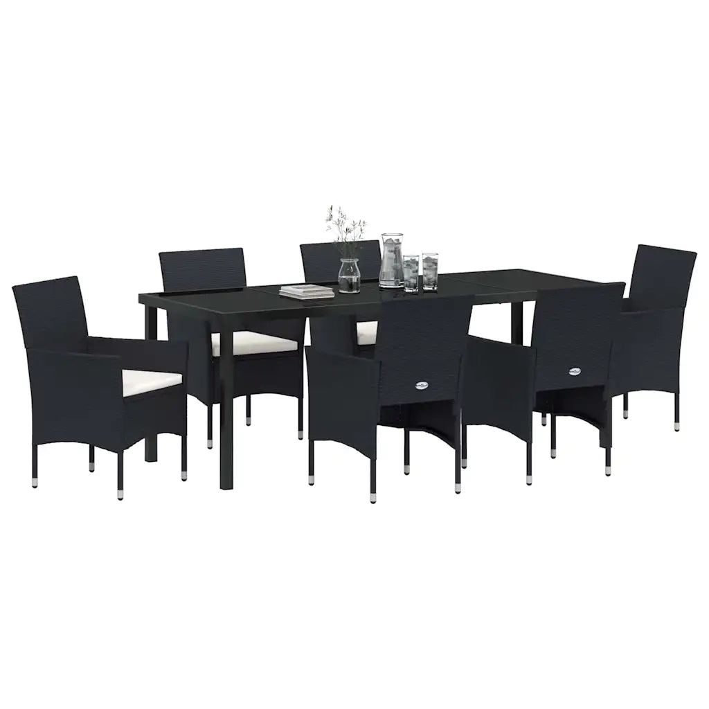 Set da Pranzo per Giardino con cuscino 7 pcs Nero polyrattan 3379728