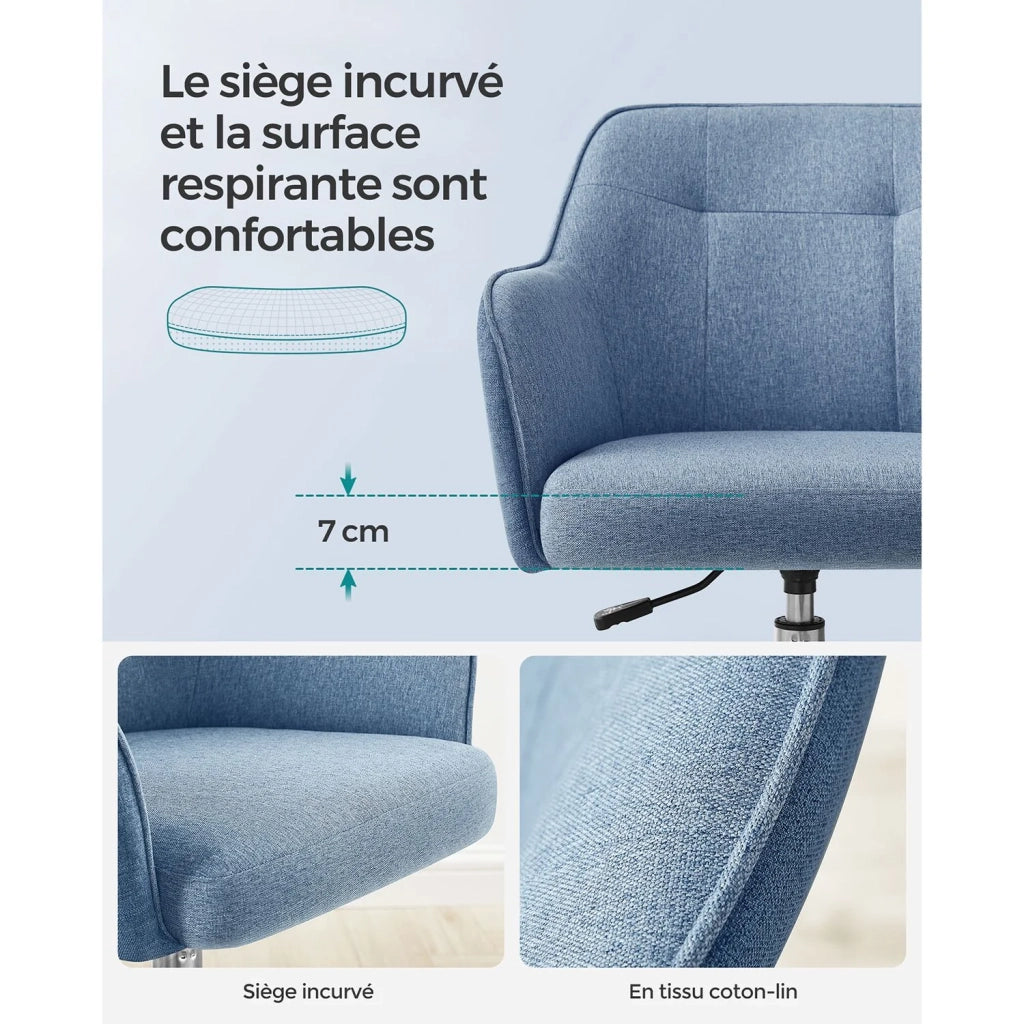 Sedia da ufficio sedia girevole seduta comoda ed ergonomica altezza regolabile portata 120 kg struttura in acciaio tessuto effetto lino blu 12_0005884
