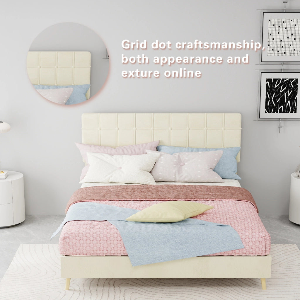 Letto matrimoniale imbottito in velluto beige dimensioni 140x200 cm