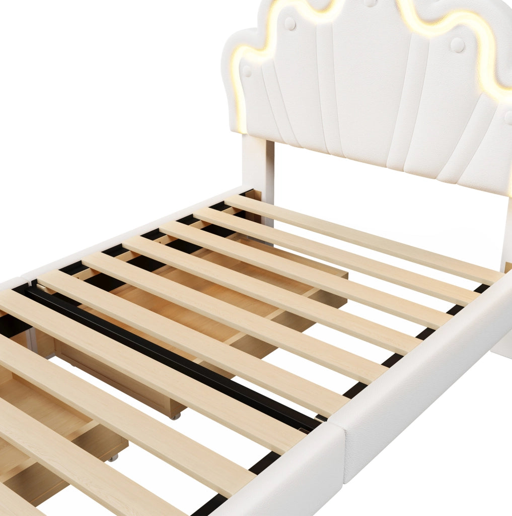 Letto imbottito 90x200 cm con LED, 2 cassetti e testiera regolabile
