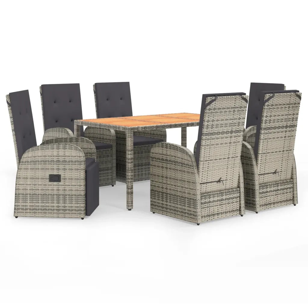 Set da Pranzo da Giardino 7 pz con Cuscini in Polyrattan Grigiocod mxl 76436