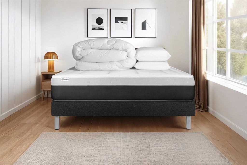 Pacchetto letto completo - Materasso 200x200cm + Box spring con doghe (kit) + 2 cuscini + Piumino - Vital Form
