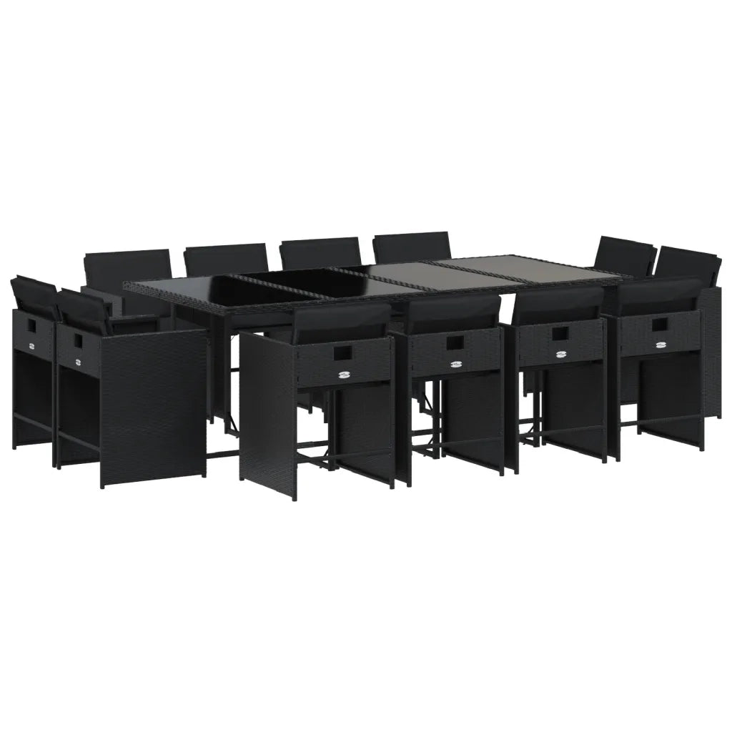 Set da Pranzo da Giardino 13pz con Cuscini Nero in Polyrattan 3277986