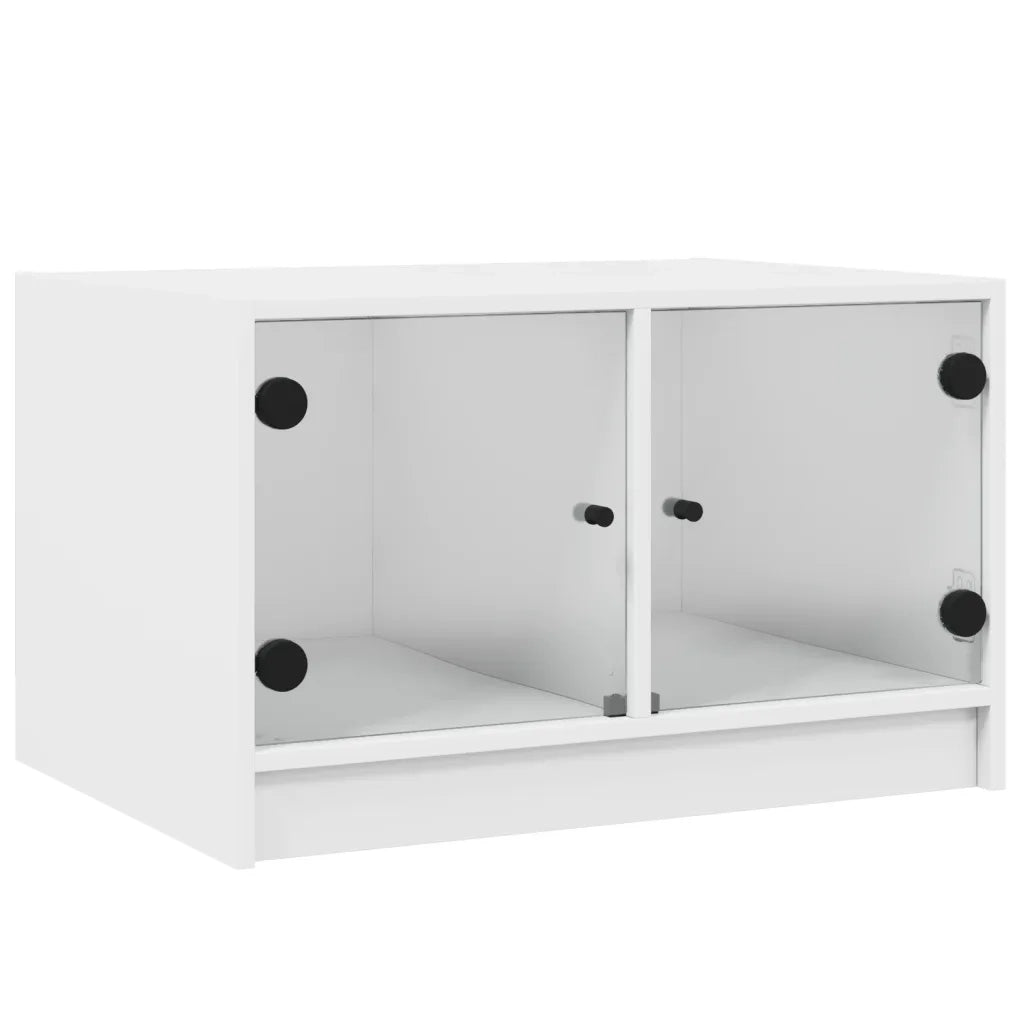 Tavolino da salotto | Tavolino da caff¨¨ | Tavolino da Soggiorno con Ante in Vetro Bianco 68x50x42 cm