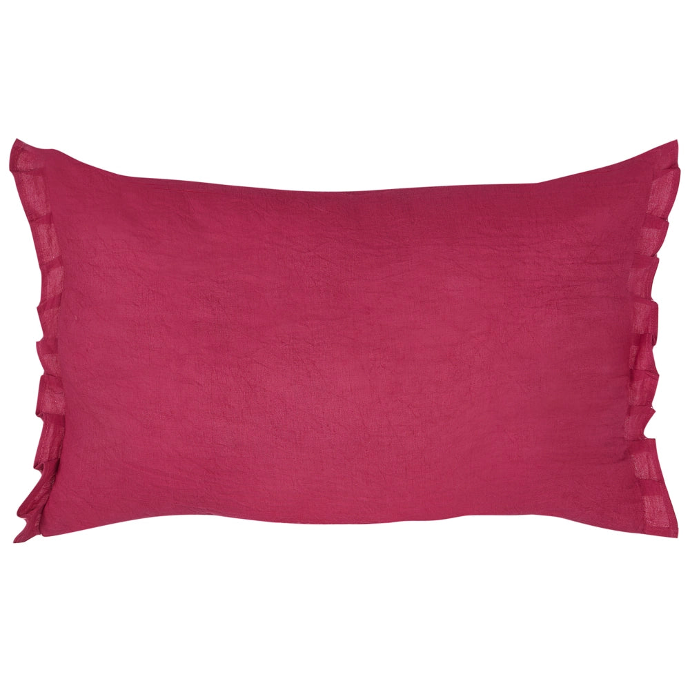 Set di 2 cuscini decorativi in lino rosso 30 x 45 cm con balze e fiocchi