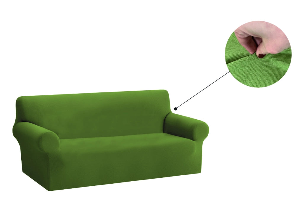 Copridivano Copriseduta Sofà Elasticizzato Tinta Unita Smile Tessuto Millerighe - 4 Posti - Verde