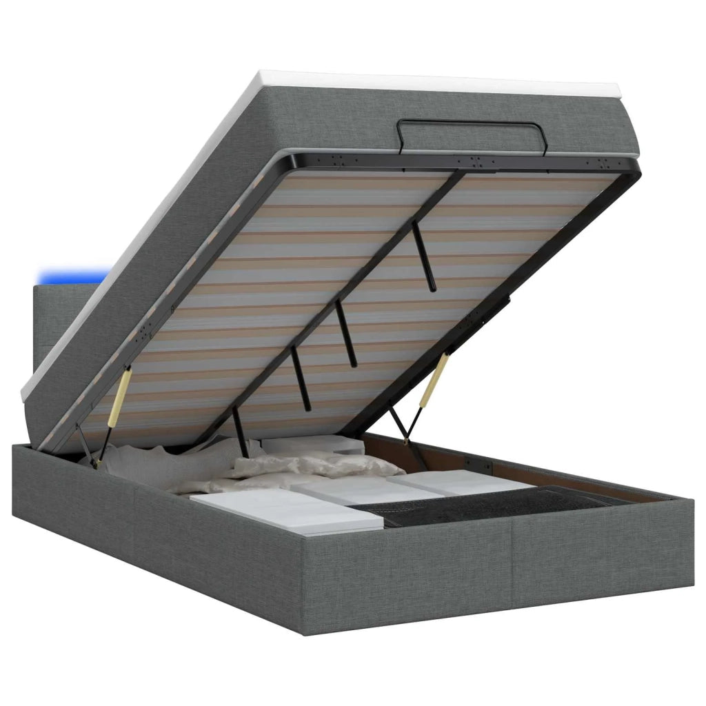 Letto Ottomano con Materasso e LED Grigio Scuro 120 x 190 cm 3458056