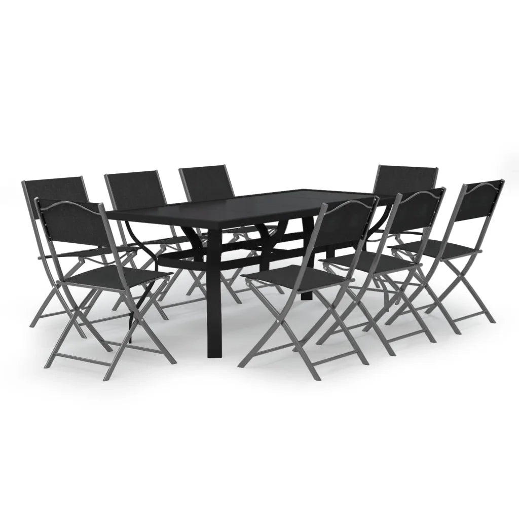 Set da Pranzo da Giardino 9 pz Grigio e Nero