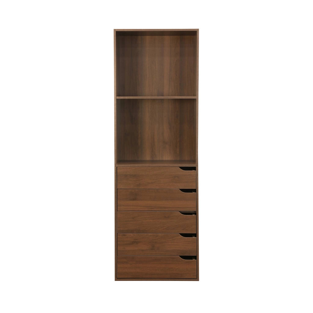 Modulo armadio con 5 cassetti e 2 ripiani, noce