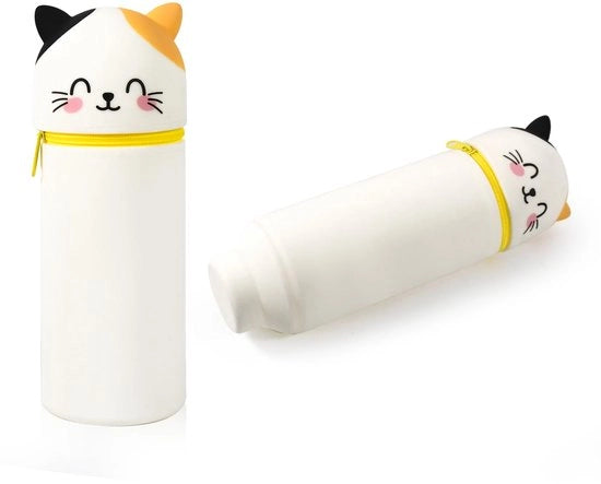 Etui 2-in-1 in silicone, con contenitore per gatti/etui verticale, colori pastello, pennarelli, contenitore per animali per scuola/cadeau | Etui carino per bambini (capacità 15 pennarelli)