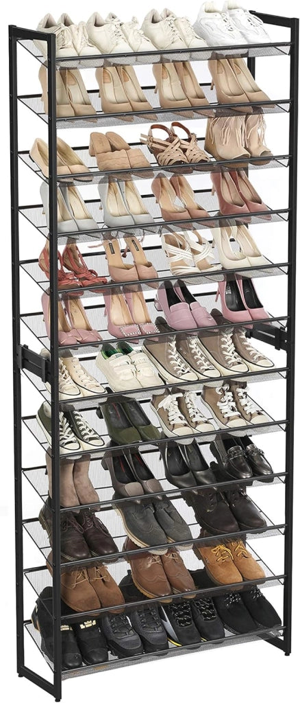 SONGMICS Set di 2 Scarpiere Impilabili a 6 Livelli, Scaffale Portascarpe a 12 Ripiani, Organizzatore per 48-60 Paia di Scarpe, Ripiani a Rete in Metallo, Regolabili in Piano o ad Angolo, Nero LMR12B