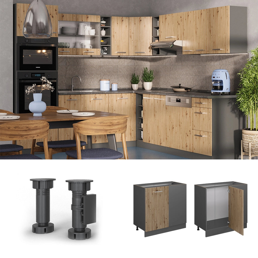 Vicco Mobile ad angolo cucina Rovere artigianale 86 cm , PL Antracite