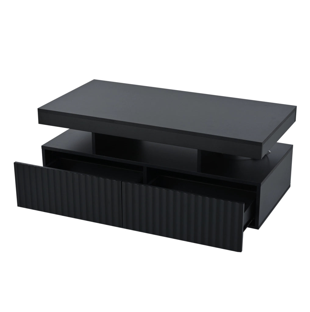 Tavolino da caffè 100 x 50 x 45 cm con 2 cassetti; LED e finitura nera in truciolare