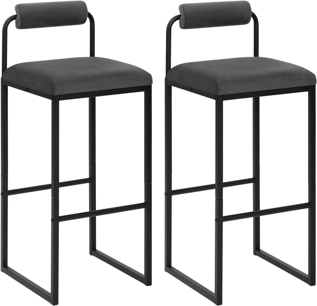 2x Sgabelli da Bar con Poggiapiedi, Sedie Alte con Schienale, Design Moderno, Sgabelli da Cucina Imbottiti in Velluto e Metallo, Nero BH343sz-2