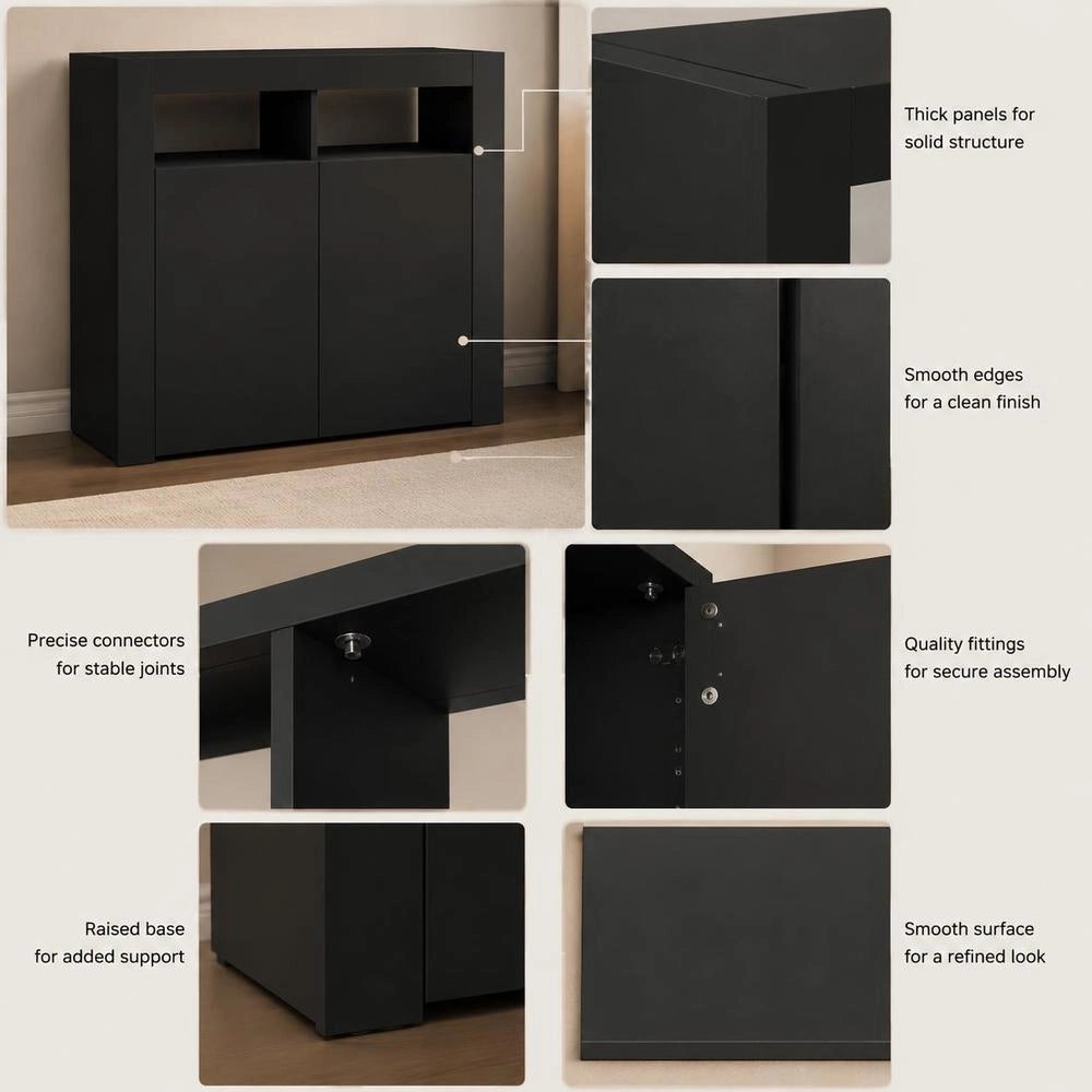 Sideboard With LED Lights, Black, 80x35x75 Cm