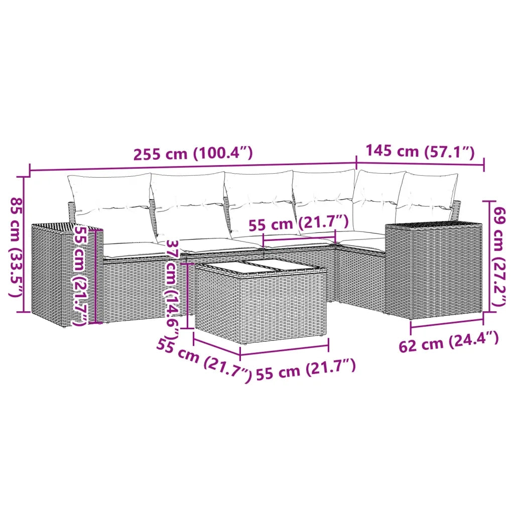 Set Divano da Giardino 6 pz con Cuscini Grigio in Polyrattancod mxl 88426