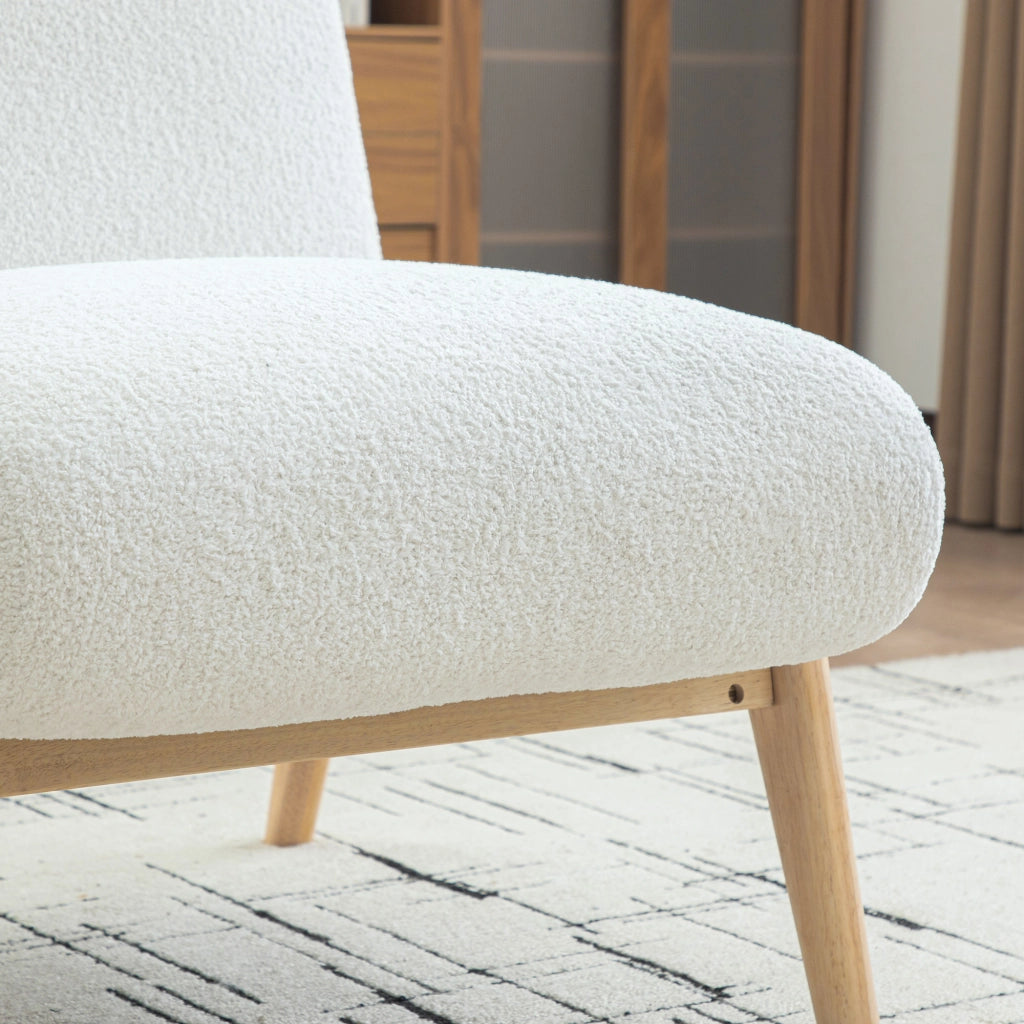 Poltrona Lounge Scandinava ¨C MINIMAL ¨C Tessuto Chenille, Struttura in Legno, Avorio