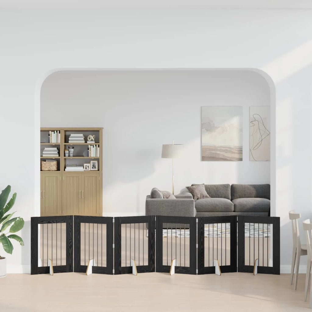 Cancello per cani con supporti 6 pz Rovere Nero 60 x 80 cm CFW3851945