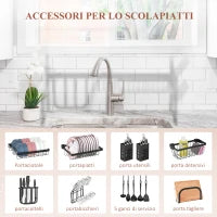 Scolapiatti da Lavello Modulabile a 2 Livelli con Piedini Antiscivolo, in Acciaio, 65x31.5x52.5 cm, Nero