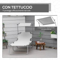 Sdraio da Giardino Pieghevole con Tettuccio Regolabile e Schienale Reclinabile a 4 Livelli, Grigio Chiaro