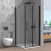 Box doccia angolare a soffietto 70x100 in vetro temperato trasparente con profili nero opaco Neos