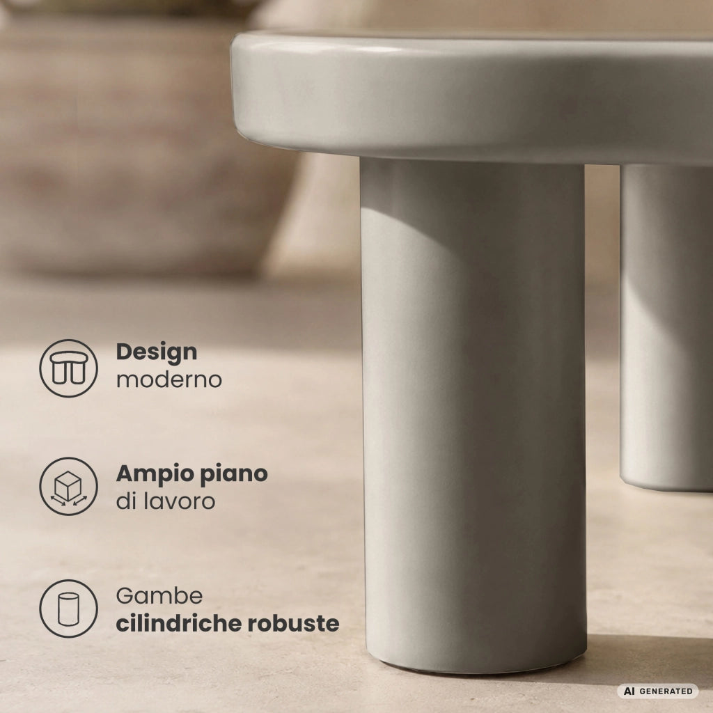 Tavolino da salotto ovale MATCHA 85 cm grigio con quattro gambe cilindriche