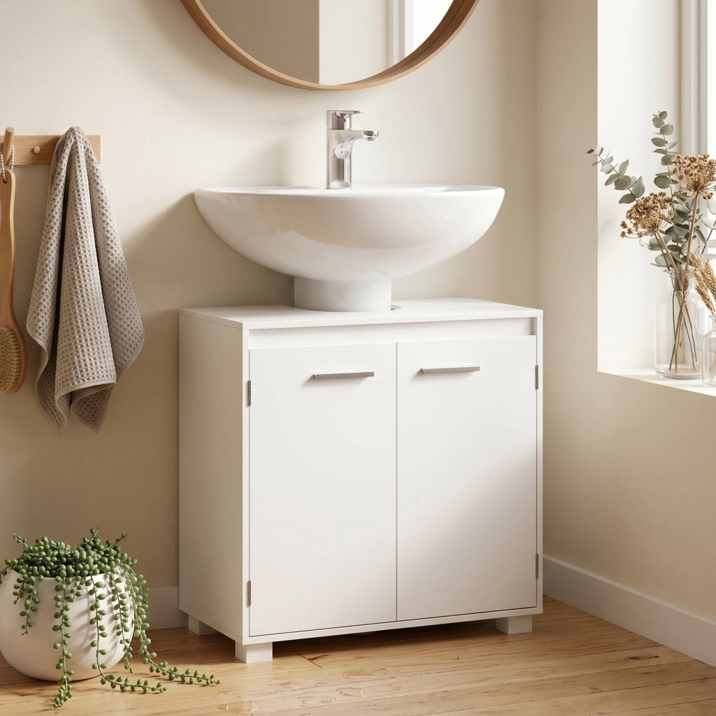 Mobile Sotto Lavabo con Ripiano Regolabile e 2 Ante 60x30x60 cm Bianco