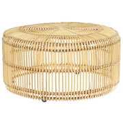 Tavolino da caffè in legno chiaro rattan 84 cm struttura in ferro a forma di tamburo per esterni interni Boho rustico