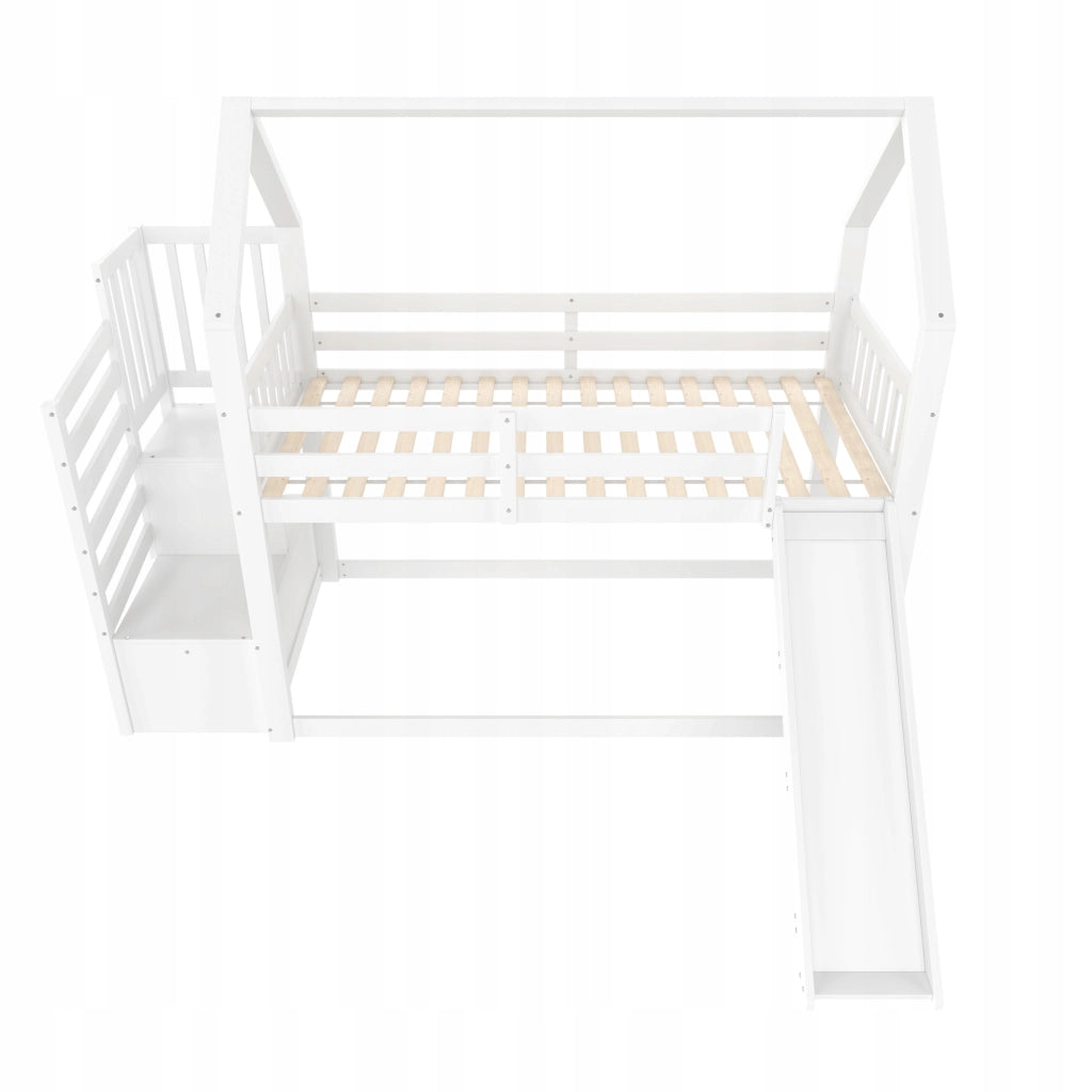 Letto a castello con cassetti e scivolo - Xylo - 90x200, bianco