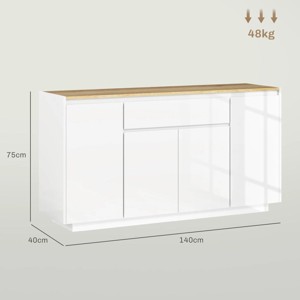 Credenza con 1 Cassetto e 3 Armadietti 140x40x75 cm Bianco